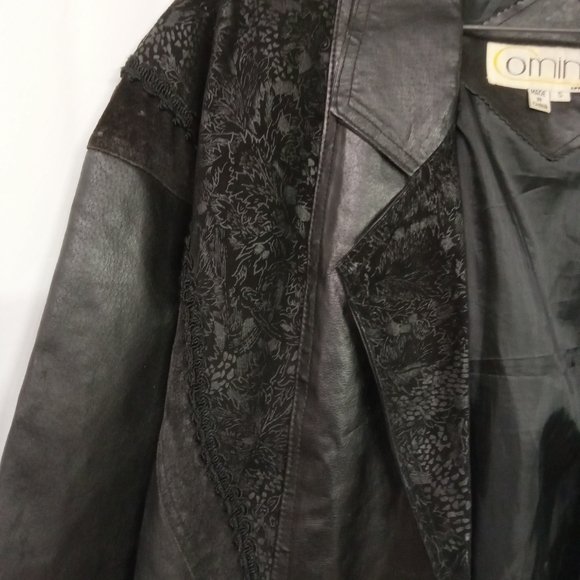 Vintage Coat OMINT APPAREL Maxie Black Leather Floral Suede Size Sm - Picture 7 of 16